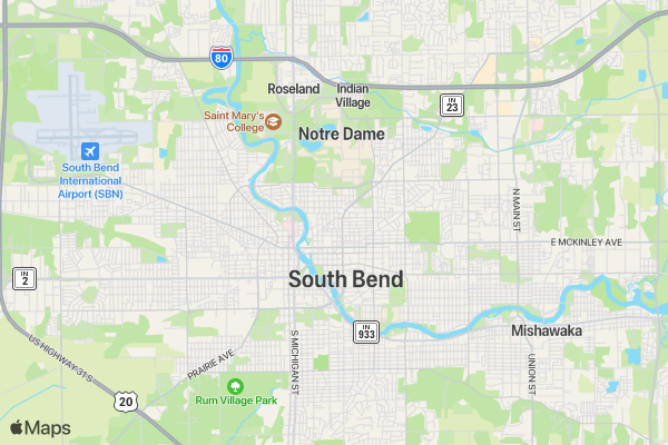 5K South Bend Community Peace Run location map image