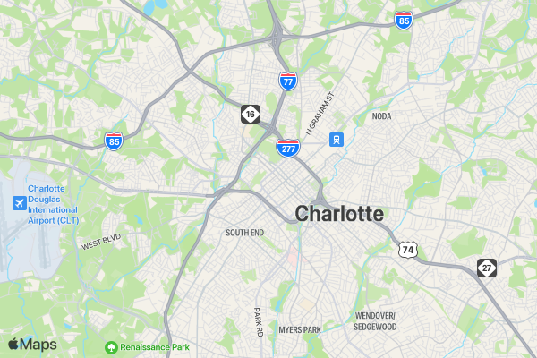 Charlotte Jingle Bell Run location map image