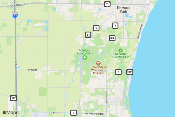 Kenosha County Park Summer Trail Running Series -- Petrifying Springs location map image
