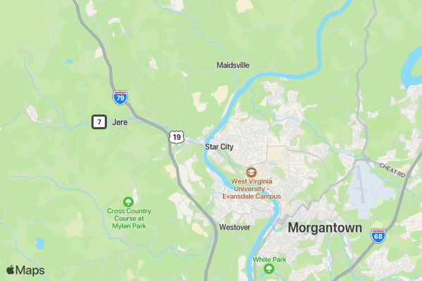 Monongalia County Child Advocacy Center Be A Hero For Kids 5K location map image