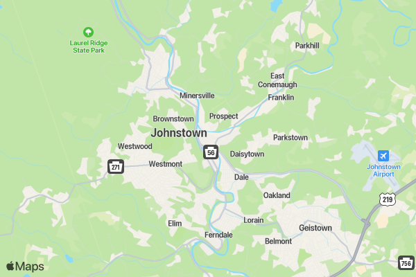 Run For Your Life - 6pm Downtown Johnstown - Starts at the Point Stadium location map image