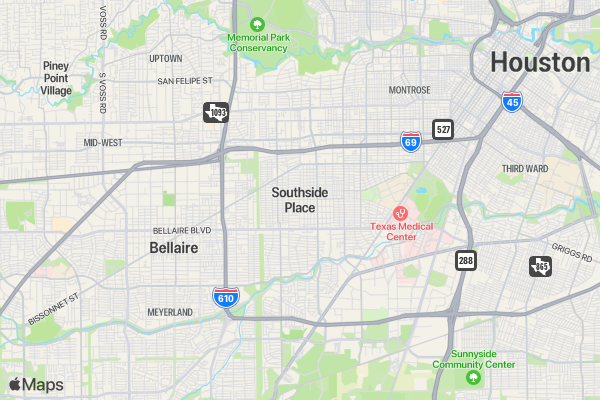 Southside Place Splash Dash location map image