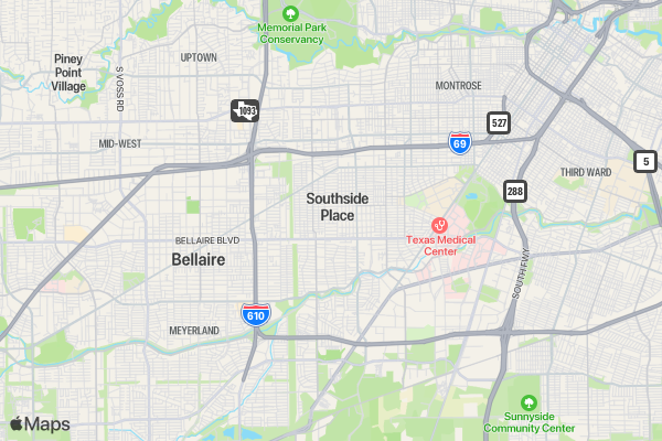 Southside Place Splash Fun Run location map image