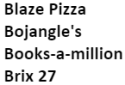 Blaze Pizza Bojangle's Books-a-million Brix 27 logo