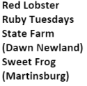 Red Lobster Ruby Tuesdays State Farm Sweet Frog logo